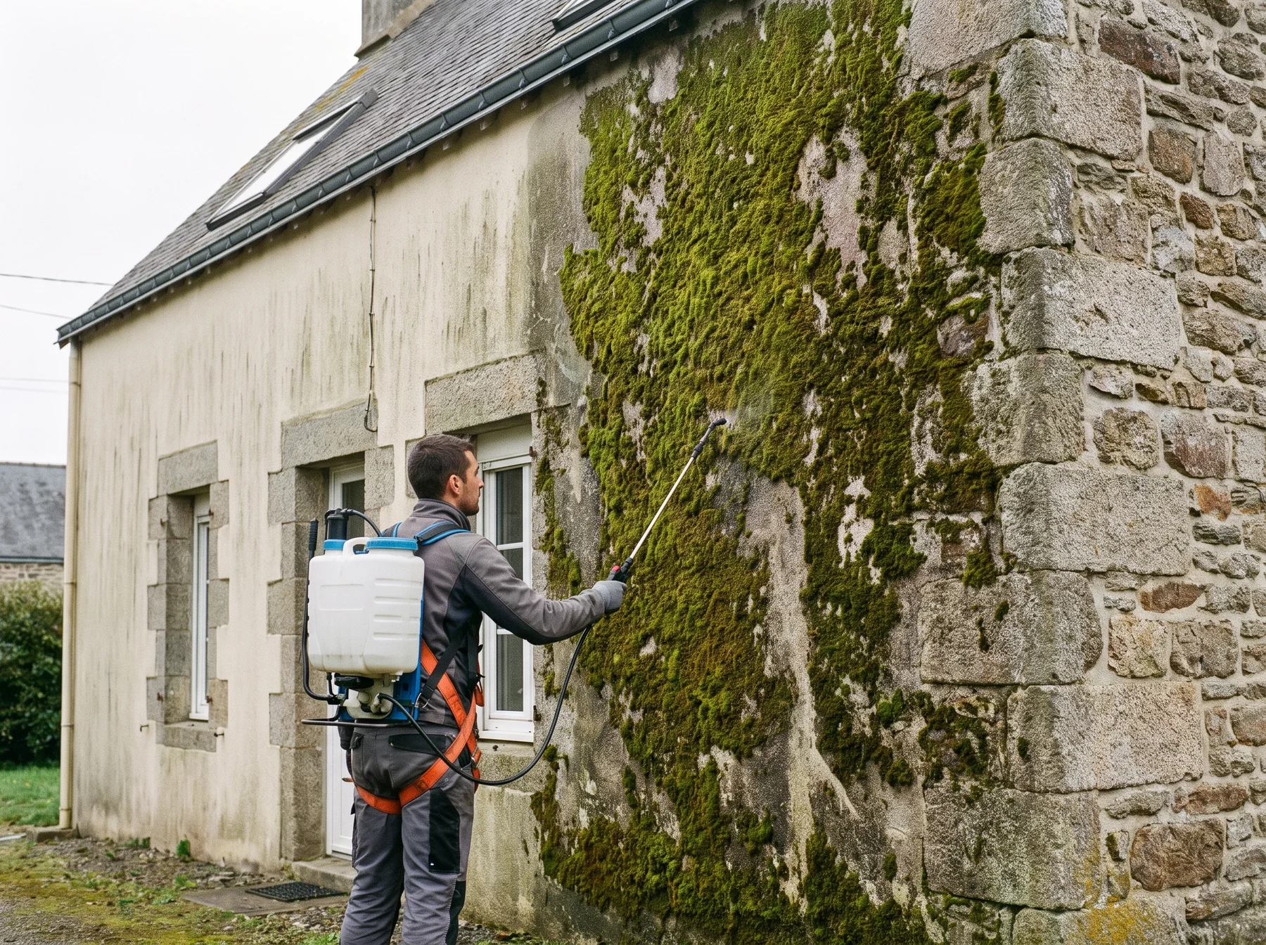 Traitement anti-mousse d'une façade par Provia Habitat